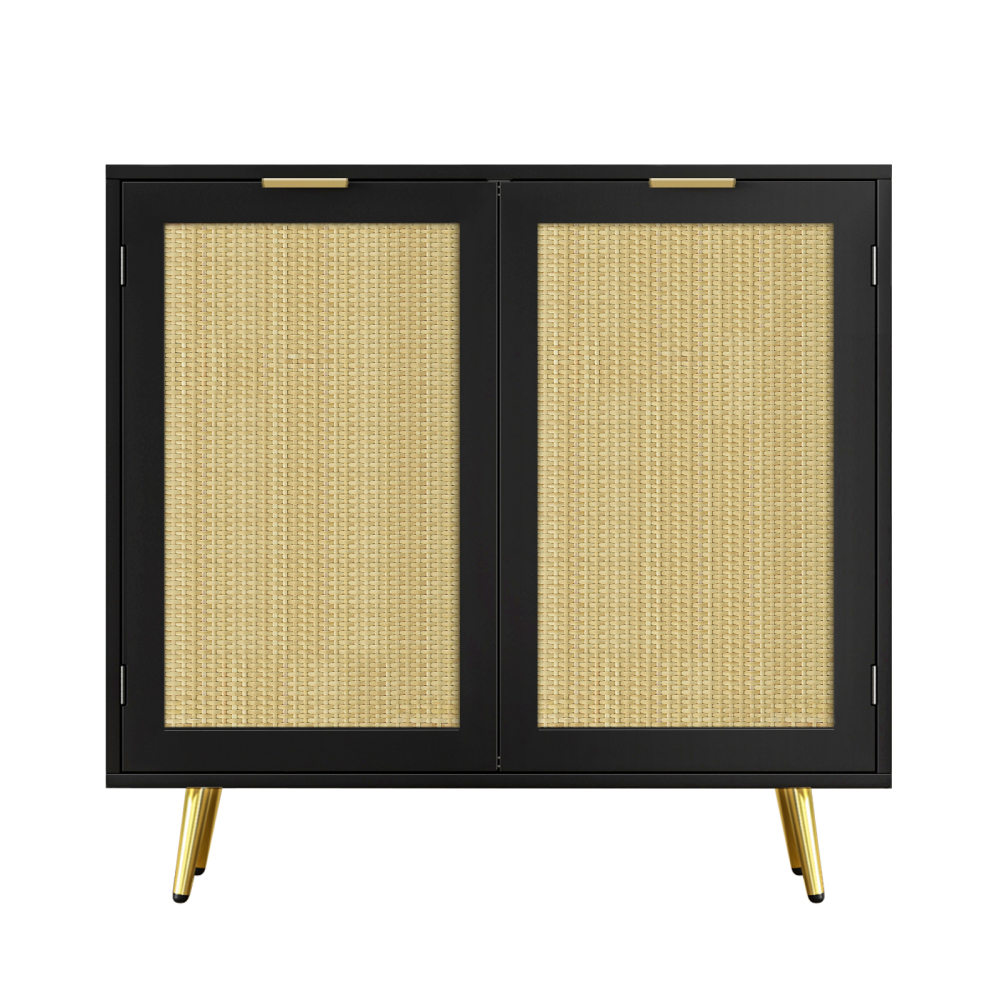 Anmytek Rattan Cabinet, Black Sideboard Buffet Storage Cabinet Accent Cabinet with 2 Doors and Adjustable Shelf for Living Room Kitchen Hallway H0060