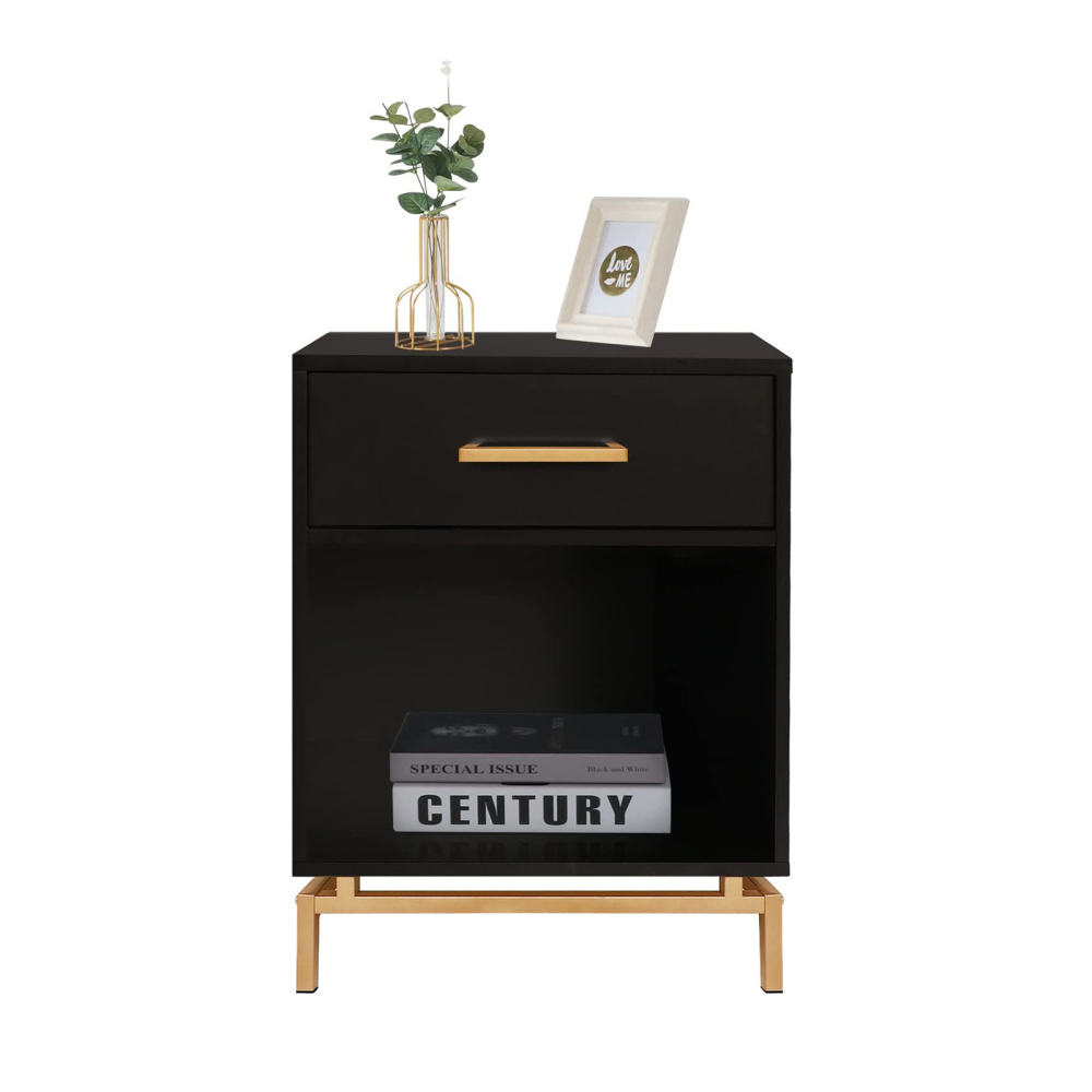 Anmytek Wood Nightstand, 25" H Mid Century Modern Nightstand Bedside Table with Drawer for Bedroom Living Room Black, H0065
