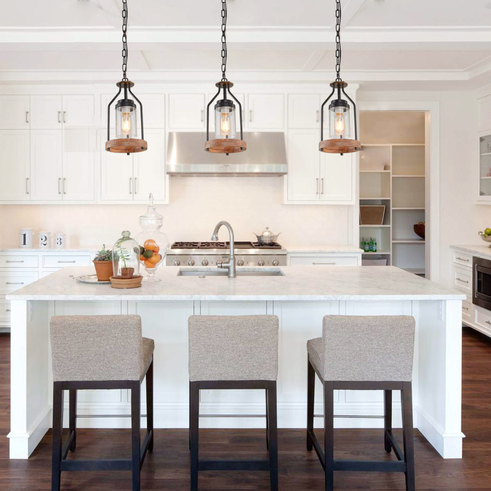 Simple Retro Pendant Light, Farmhouse Kitchen Hanging Ceiling Light with Glass Shade for Bedroom Living Room Bathroom (P0039)