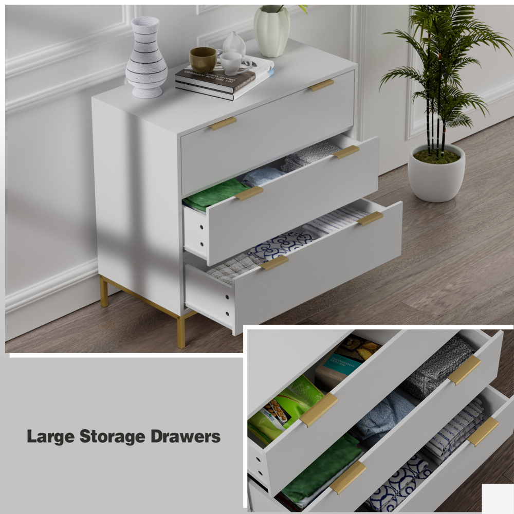 Anmytek White Dresser for Bedroom, 3 Drawer Dresser with Spacious Storage Modern Wood Chest of Drawers for Bedroom Living Room Hallway H0074