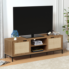 Anmytek Farmhouse Rattan TV Stand for 65 Inch TV Rustic TV Console Table