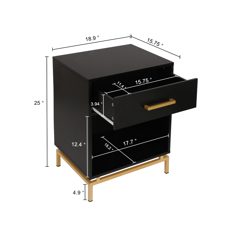 Anmytek Wood Nightstand, 25" H Mid Century Modern Nightstand Bedside Table with Drawer for Bedroom Living Room Black, H0065