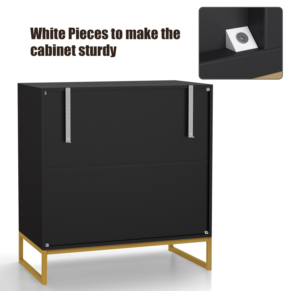 Anmytek Rattan Cabinet, Storage Cabinet with Doors and Open Shelf Sideboard Buffet Cabinet for Dining Room Living Room Hallway Black H0068