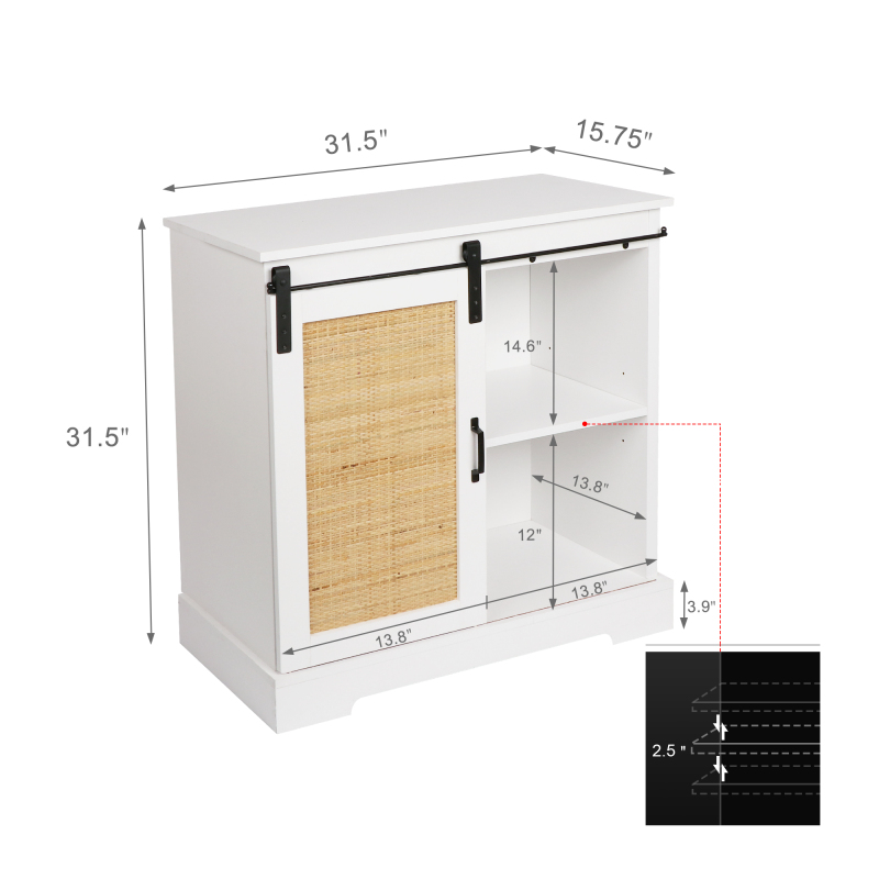 Anmytek Rattan Cabinet, Sideboard with Sliding Barn Door Farmhouse Coffee Bar Cabinet  for Living Room Kitchen Dining Room H0064