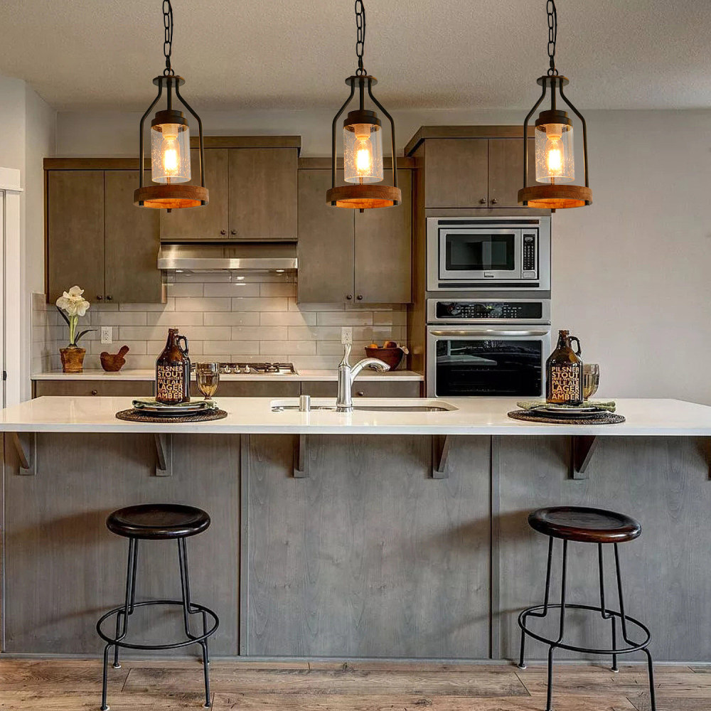 Simple Retro Pendant Light, Farmhouse Kitchen Hanging Ceiling Light with Glass Shade for Bedroom Living Room Bathroom (P0039)