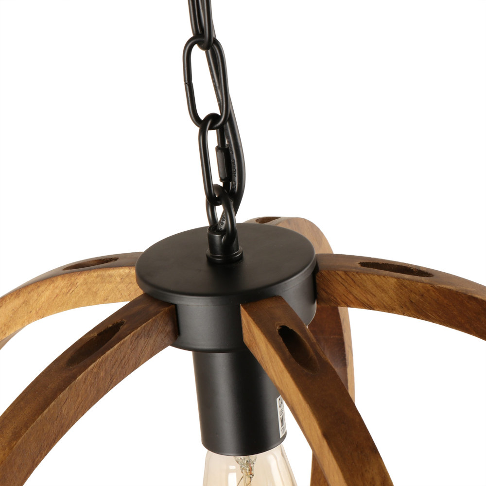 Anmytek Wooden Farmhouse Style Kitchen Island Pendant Light, Indoor Wood Frame Industrial Rustic Edison Hanging Light Fixture for Living Room Dining Room, P0057