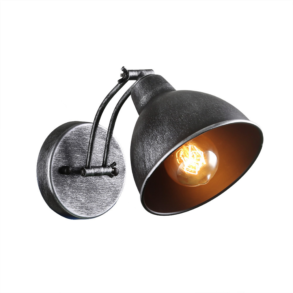 Anmytek Adjustable Swing Wall Lamp Arm Metal Wall Light Sconce with Metal Shade Silver Rubbed Finished Bedroom Reading Lights Vintage Industrial Edison Sconce Lighting Fixtures 1-Light (W0040)