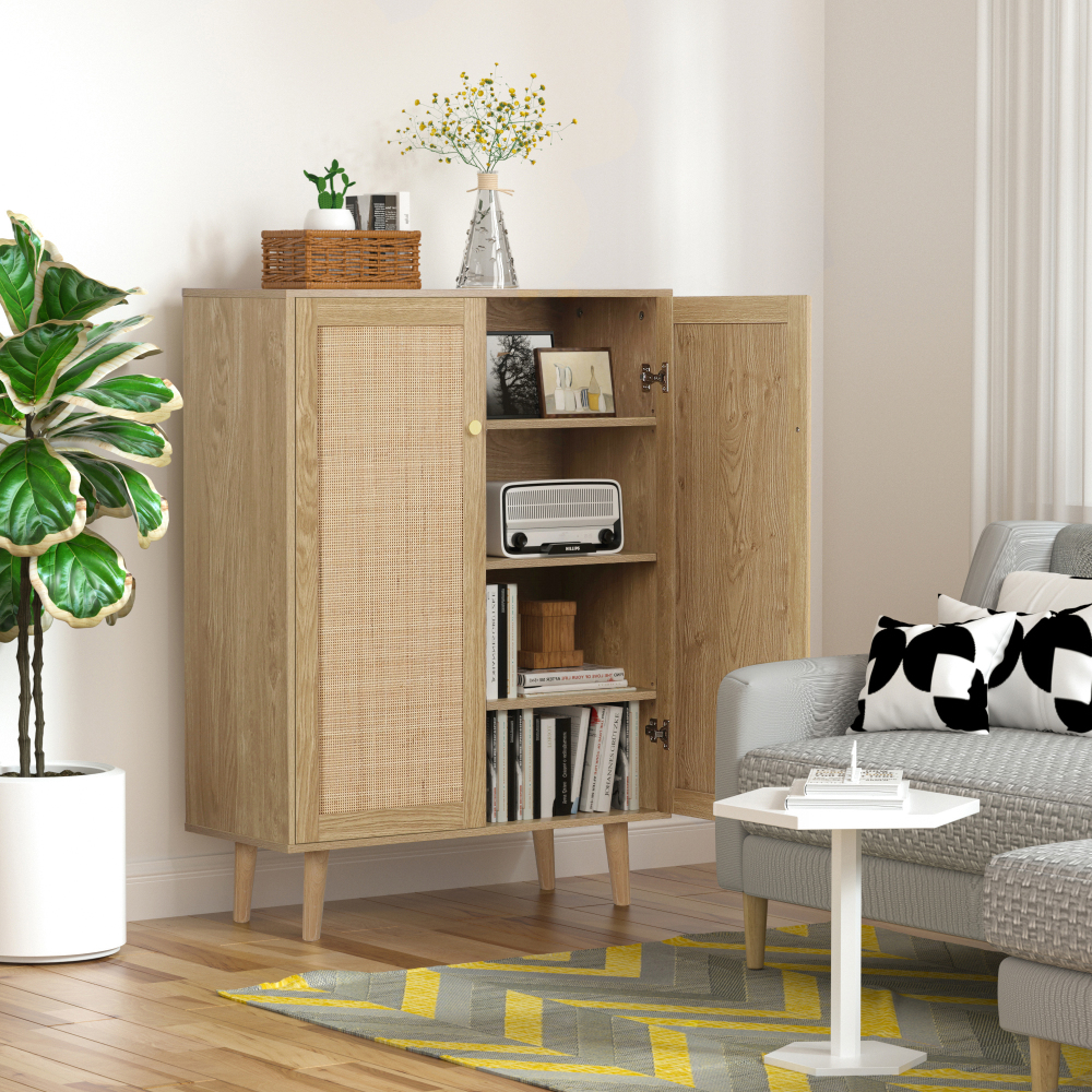 Anmytek Rattan Cabinet, 44" H Sideboard Storage Cabinet