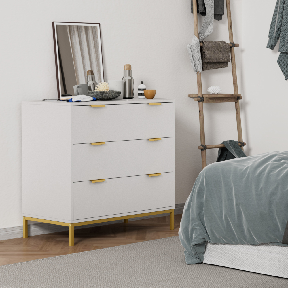 Anmytek Dresser for Bedroom, 3 Drawer Dresser with Spacious Storage Modern Wood Chest of Drawers for Bedroom Living Room Hallway