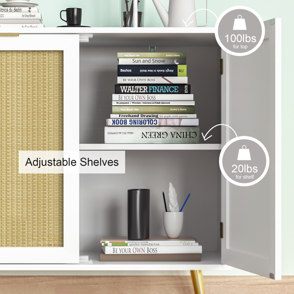 Anmytek Rattan Cabinet Sideboard Buffet Storage Cabinet with 2 Doors and Adjustable Shelf