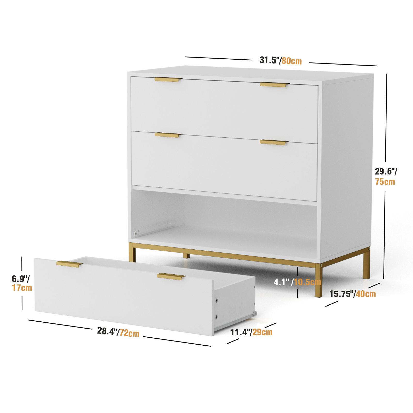 Anmytek Modern 3 Drawer Chest Dresser with Gold Metal Legs