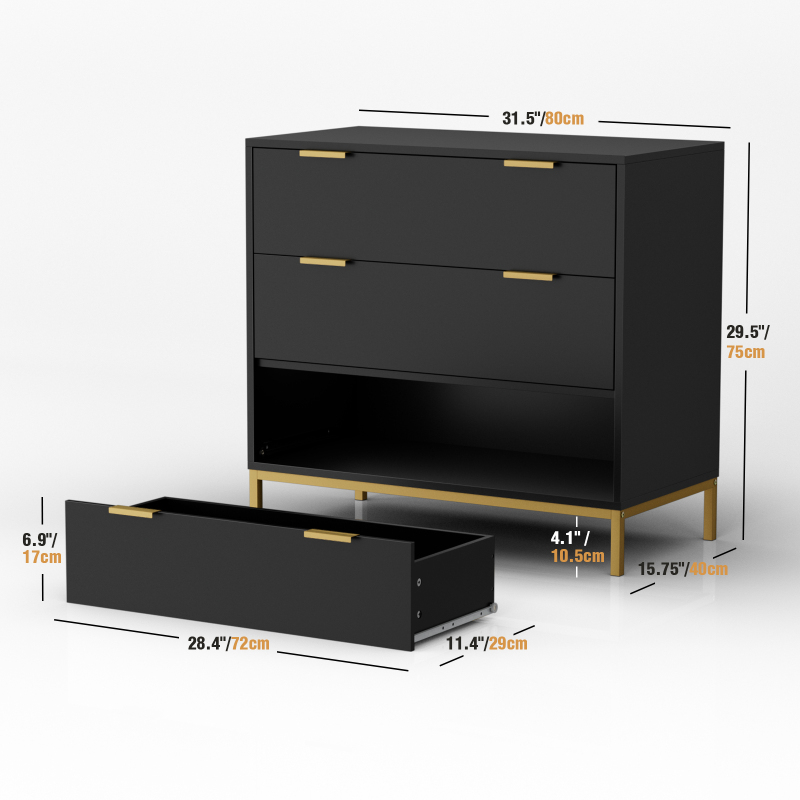 Anmytek Modern 3 Drawer Chest Dresser with Gold Metal Legs