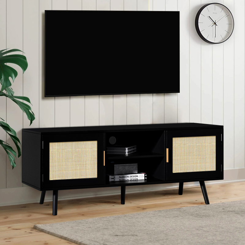 Anmytek Rattan TV Stand for 55 Inches TV Mid Century Modern