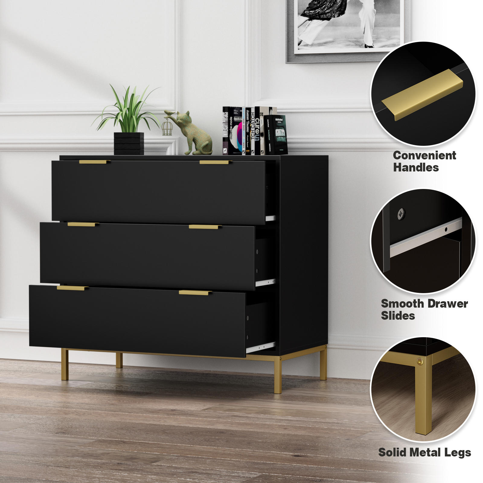 Anmytek White Dresser for Bedroom, 3 Drawer Dresser with Spacious Storage