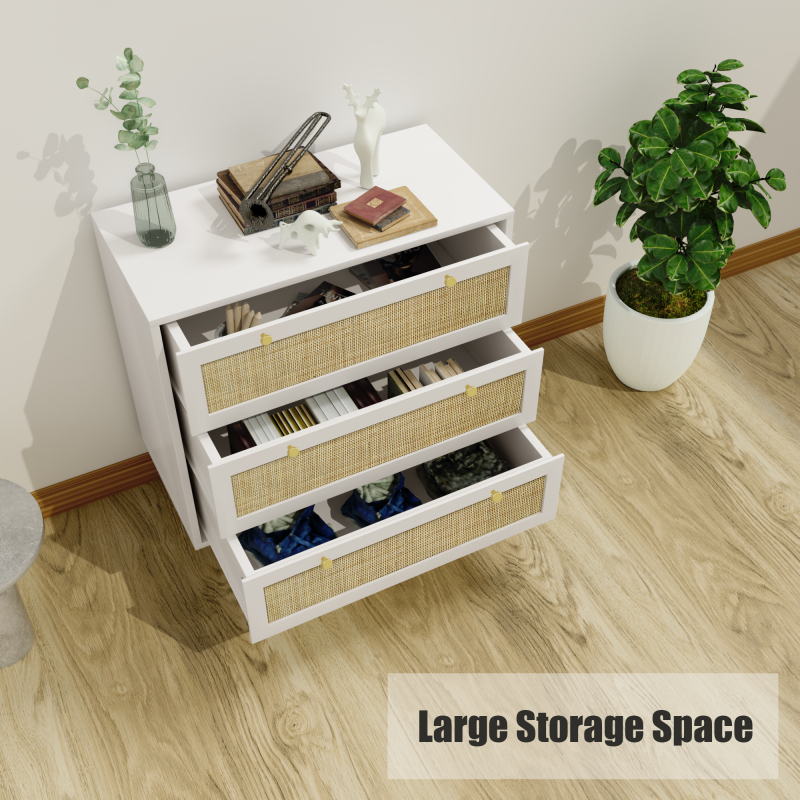 Anmytek Rattan Dresser with 3 Drawers and Spacious Storage