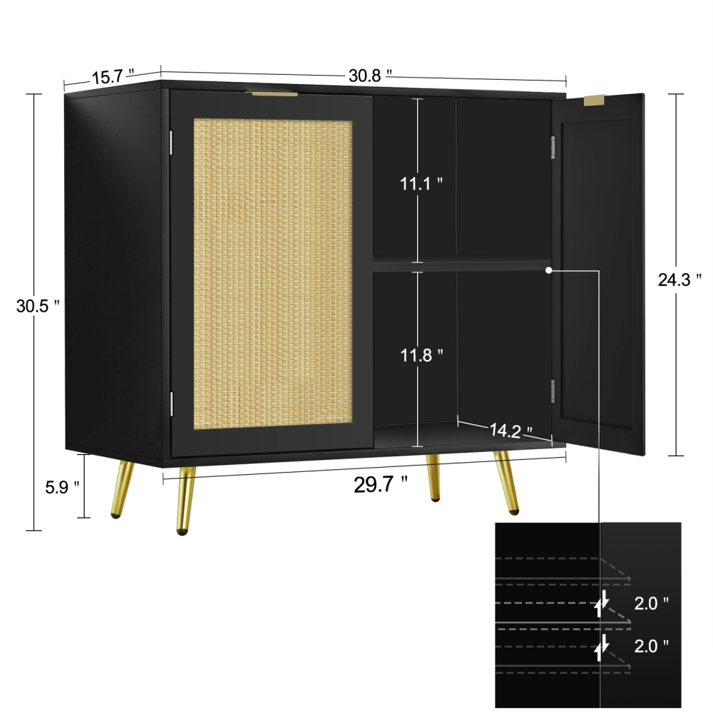 Rattan Storage Cabinet,Sideboard Buffet Cabinet with 2 Doors and Adjustable Shelf