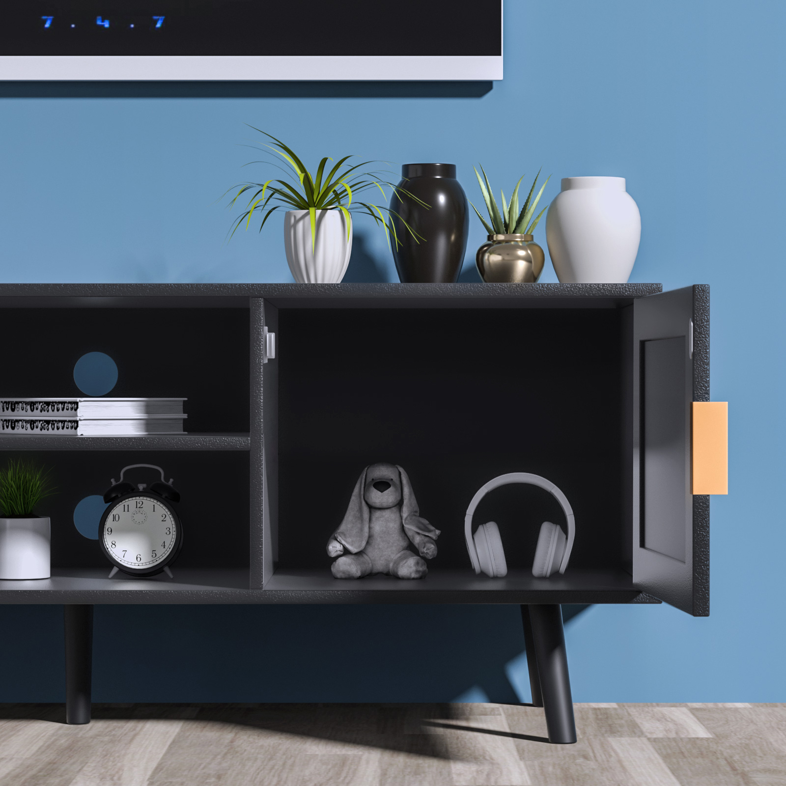 Anmytek Rattan TV Stand for 55 Inches TV Mid Century Modern