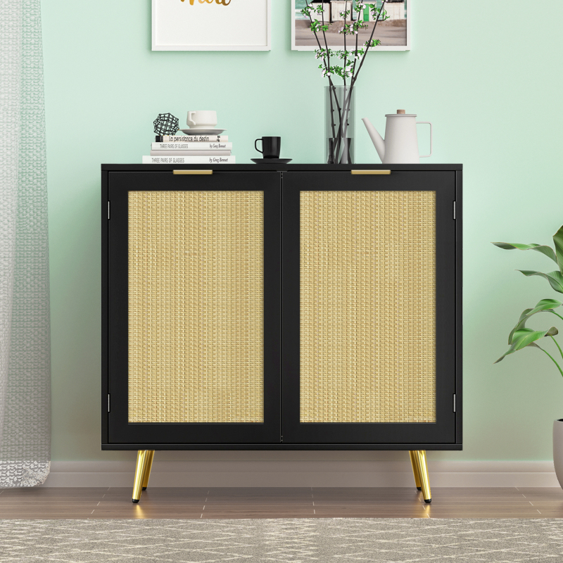 Rattan Storage Cabinet,Sideboard Buffet Cabinet with 2 Doors and Adjustable Shelf