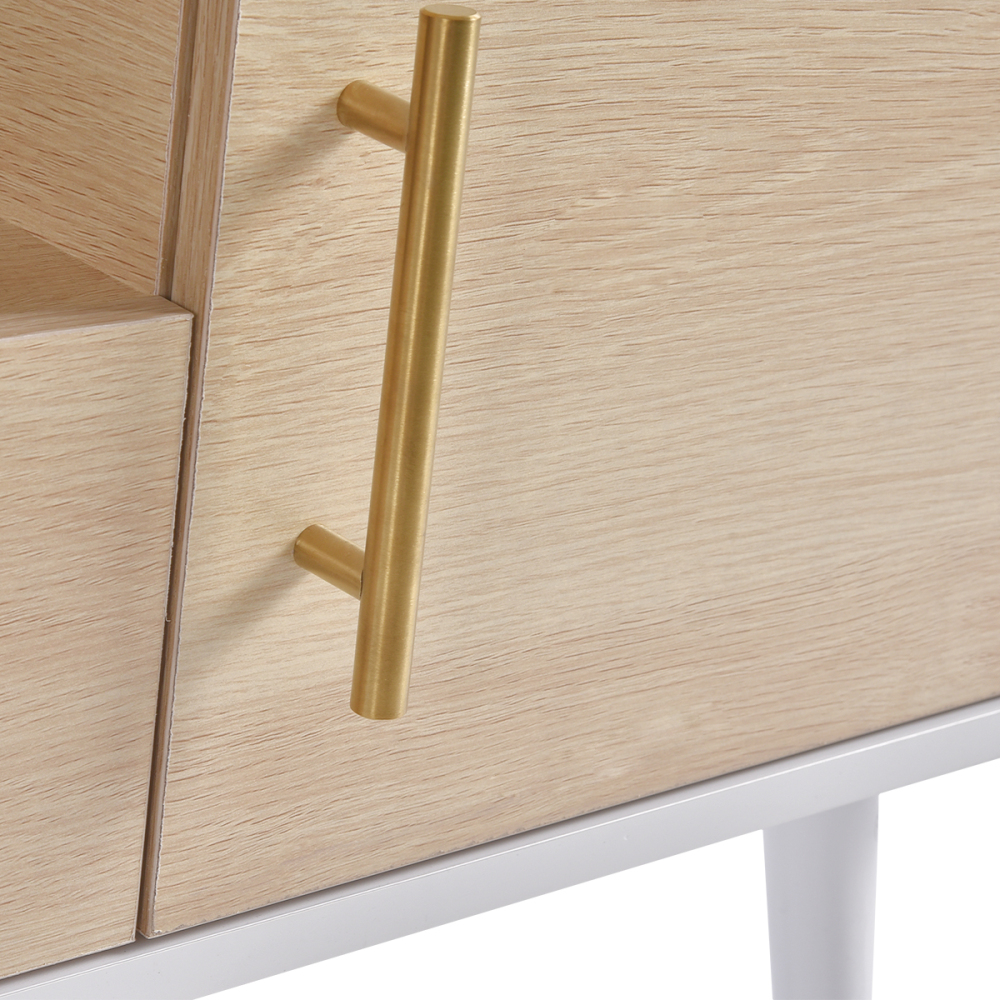 Anmytek Wood TV Stand with 2 Rattan Doors Console Table
