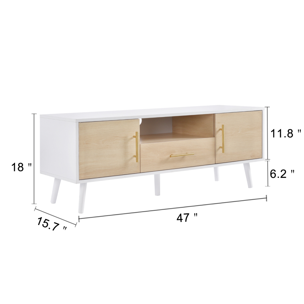 Anmytek Wood TV Stand with 2 Rattan Doors Console Table