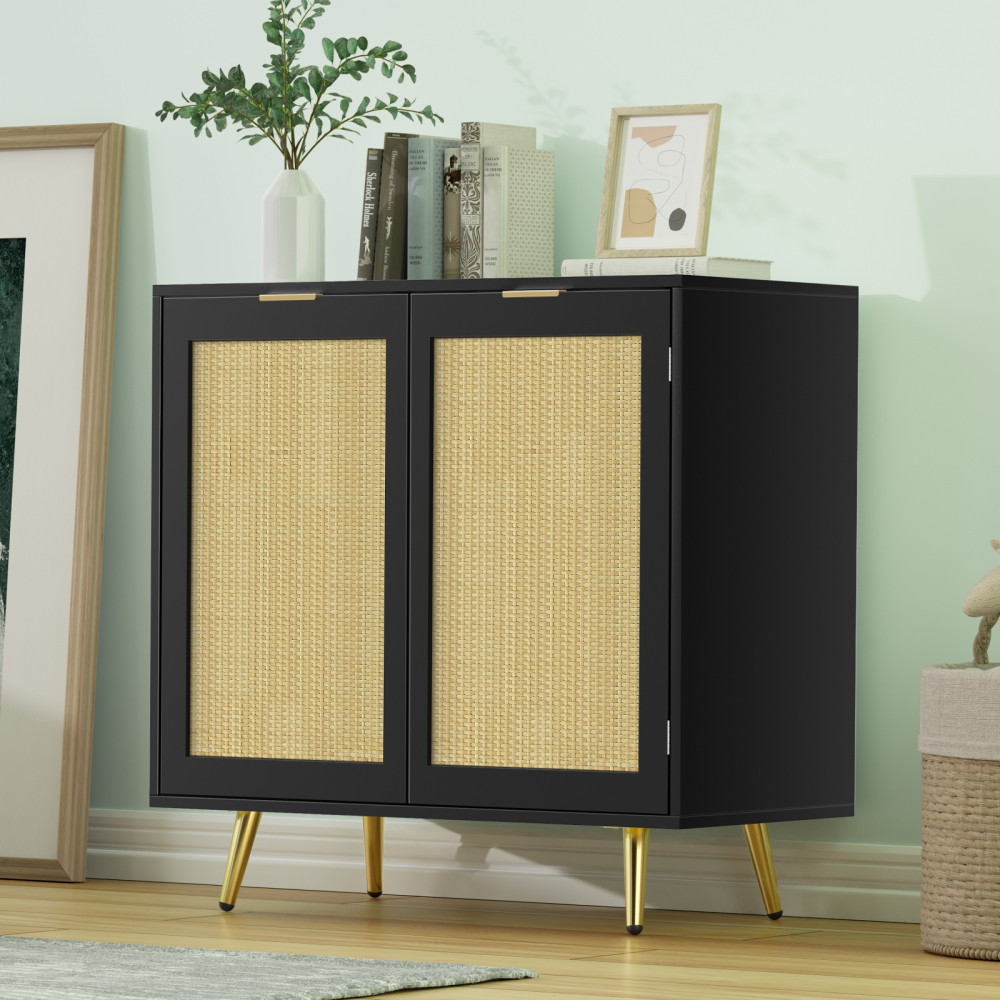 Rattan Storage Cabinet,Sideboard Buffet Cabinet with 2 Doors and Adjustable Shelf