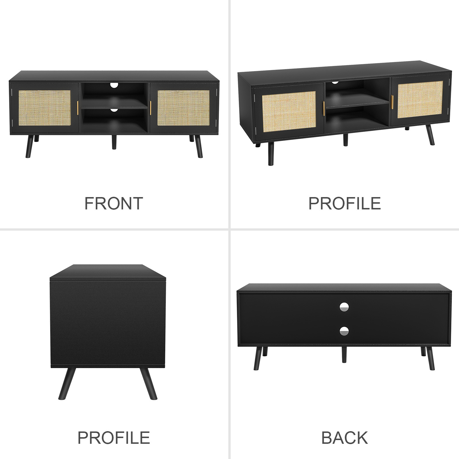 Anmytek Rattan TV Stand for 55 Inches TV Mid Century Modern