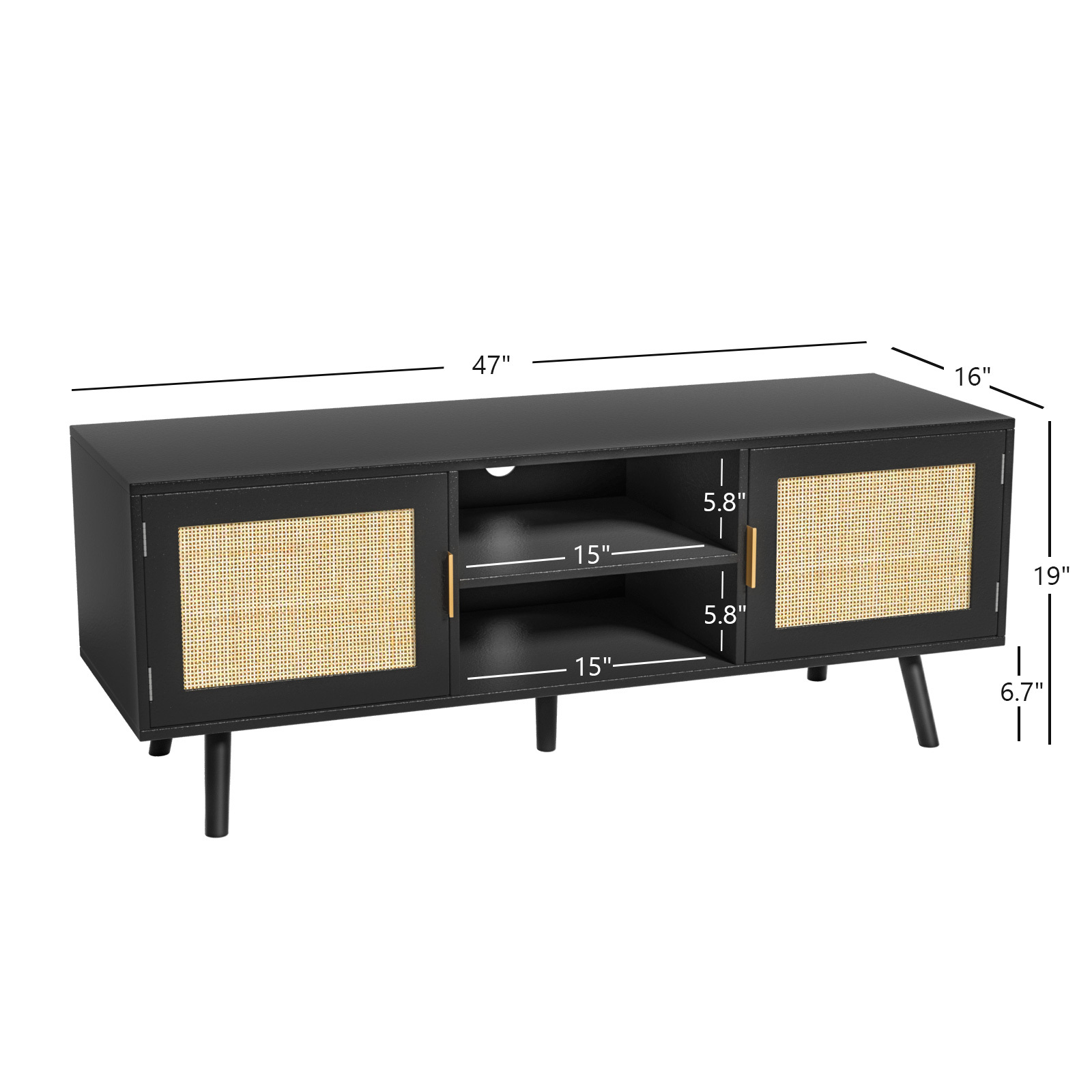 Anmytek Rattan TV Stand for 55 Inches TV Mid Century Modern