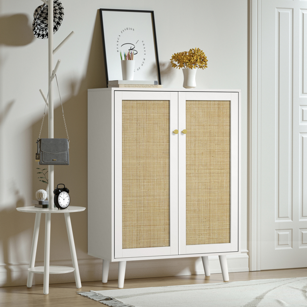 Anmytek Rattan Storage Cabinet with 2 Door and Adjustable Shelves