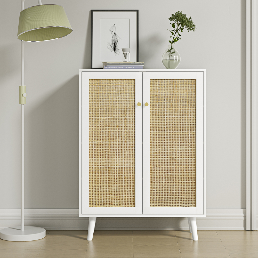 Anmytek Rattan Storage Cabinet with 2 Door and Adjustable Shelves
