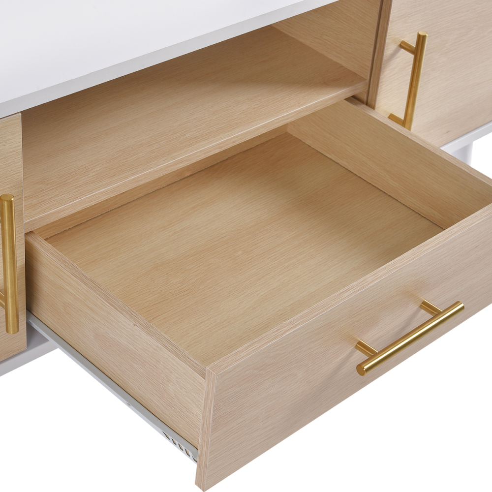Anmytek Wood TV Stand with 2 Rattan Doors Console Table