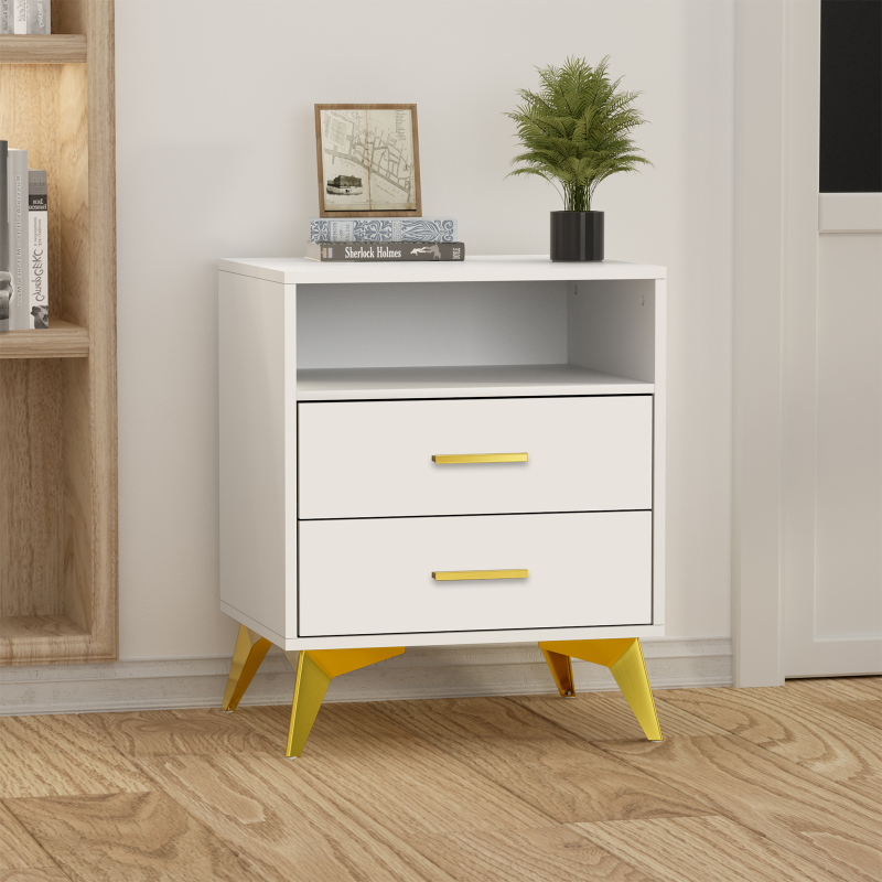 Wood Nightstand with 2 Drawers 24''H Bedside Table
