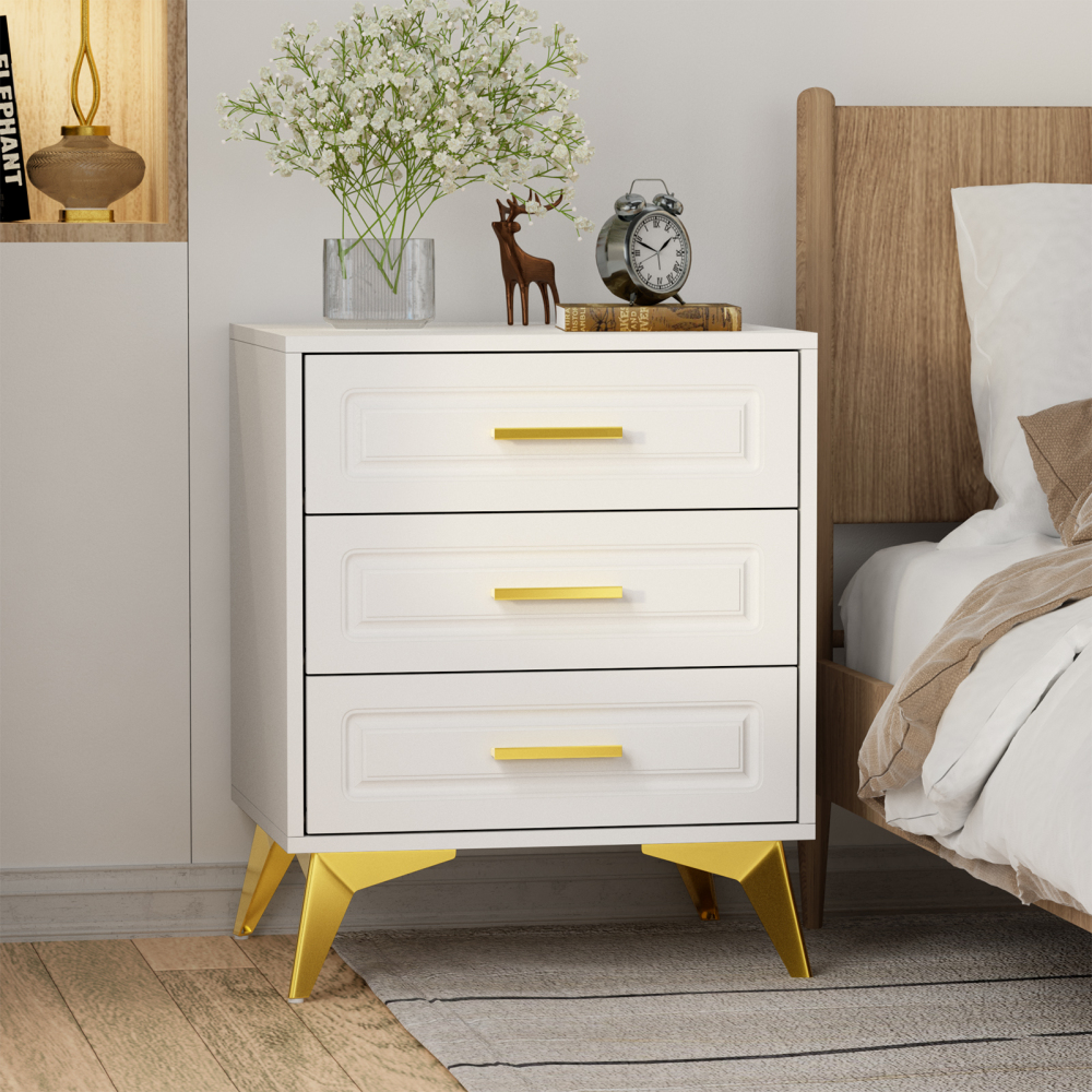 3 Drawers Nightstand, Modern Bedside Table Sofa End Table