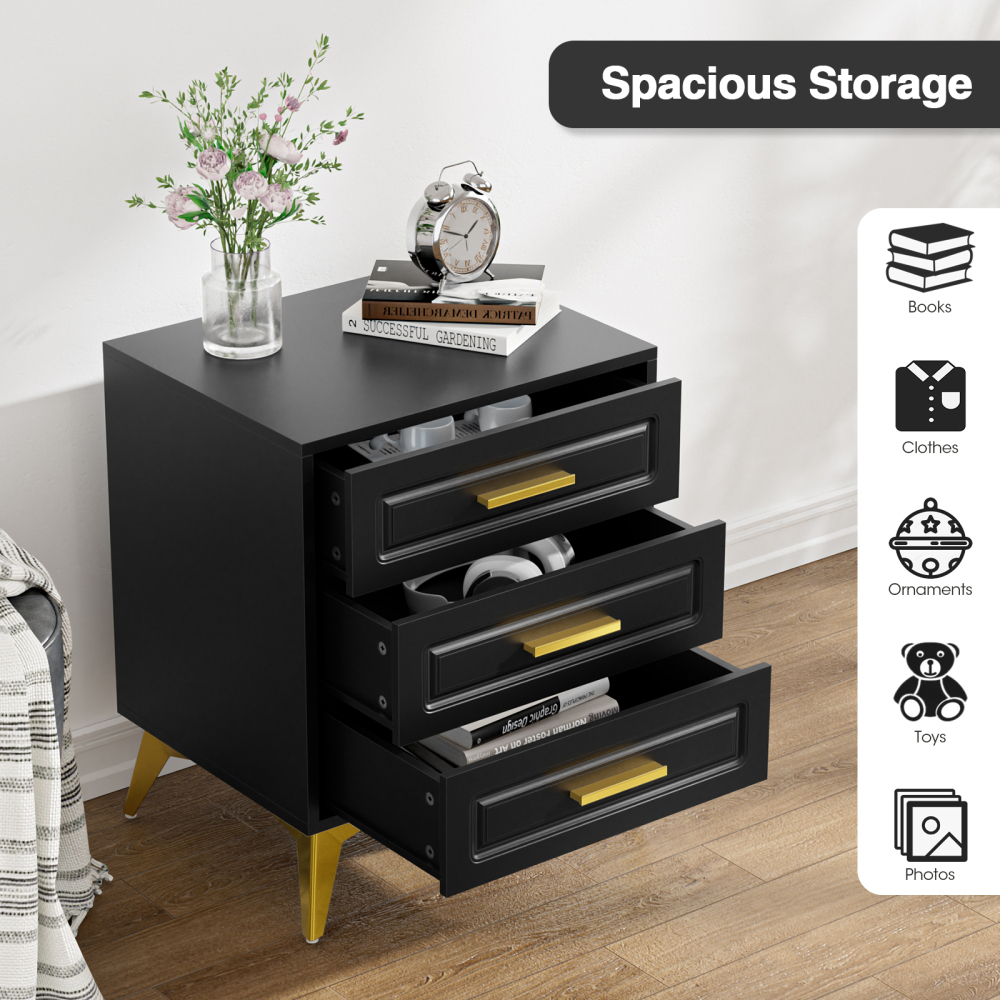Nightstand 3 Drawers End Side Table Modern Bedside Table