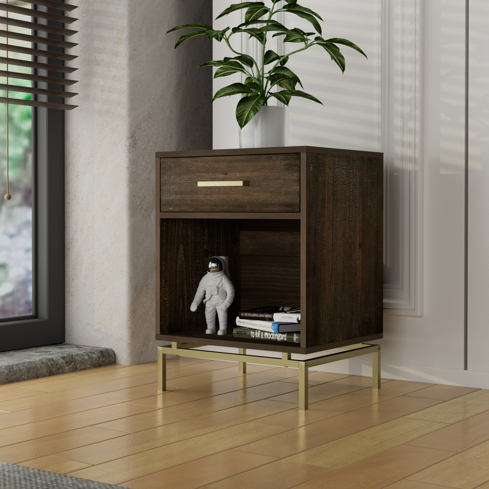 Anmytek Wood Nightstand 25" H Mid Side Table with Drawer