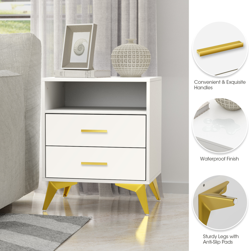 Wood Nightstand with 2 Drawers 24''H Bedside Table