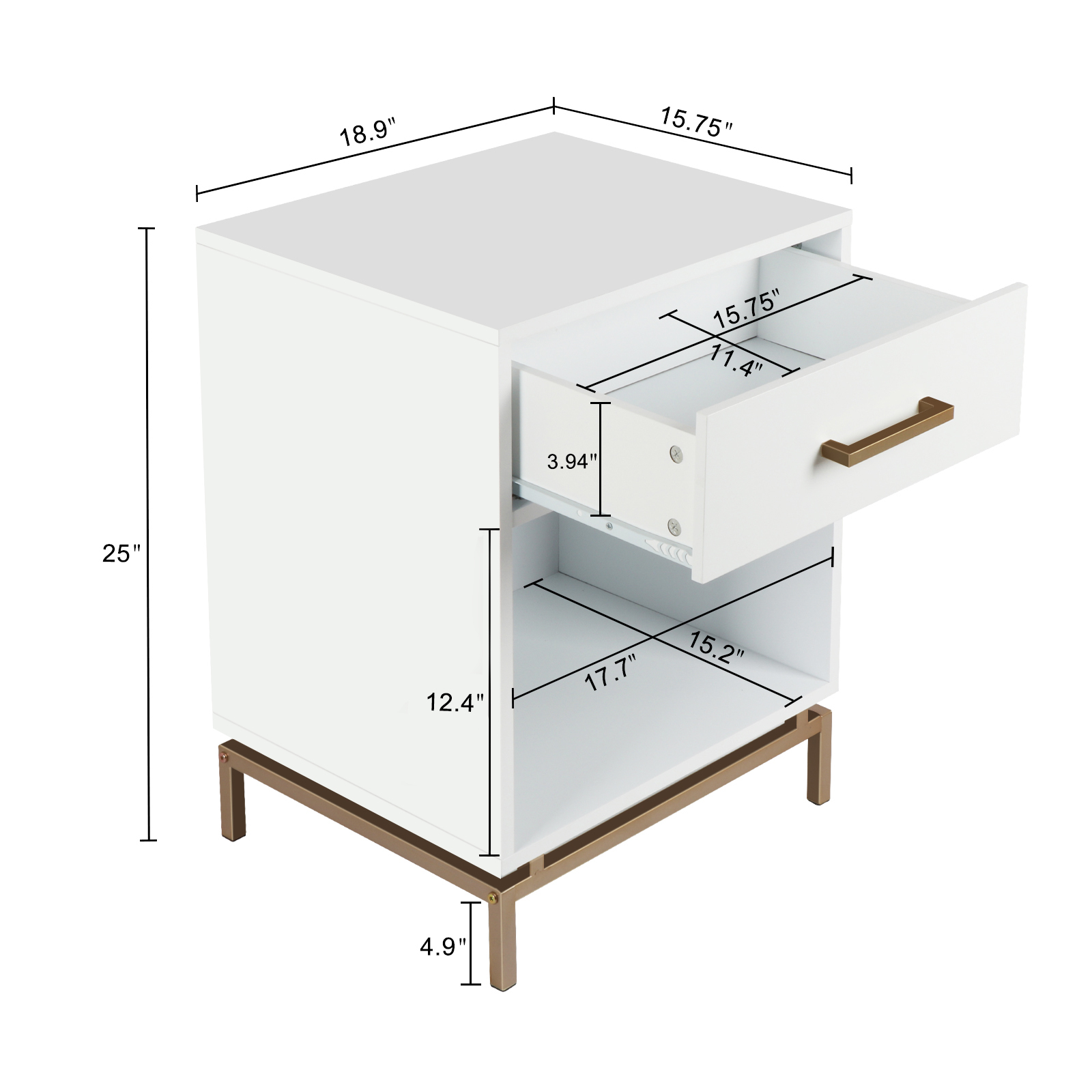 Anmytek Wood Nightstand, 25" H Mid Bedside Table with Drawer
