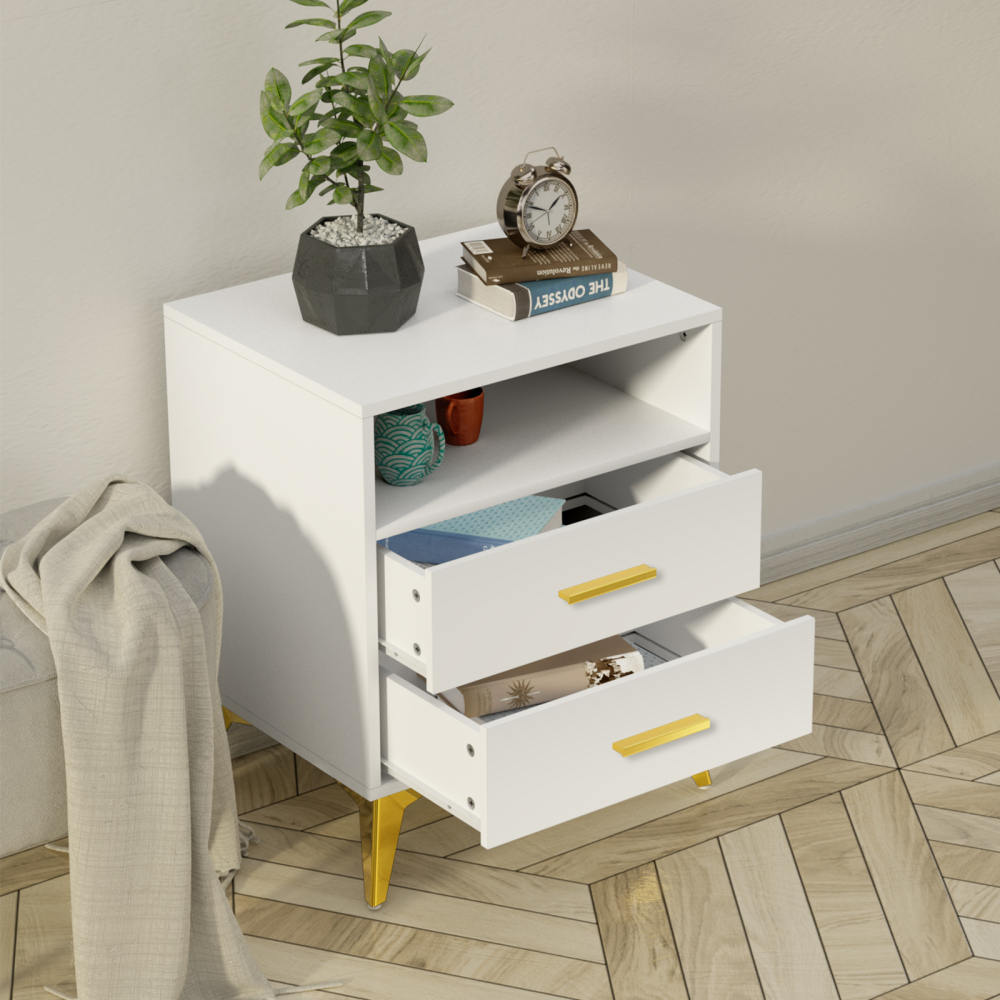 Wood Nightstand with 2 Drawers 24''H Bedside Table