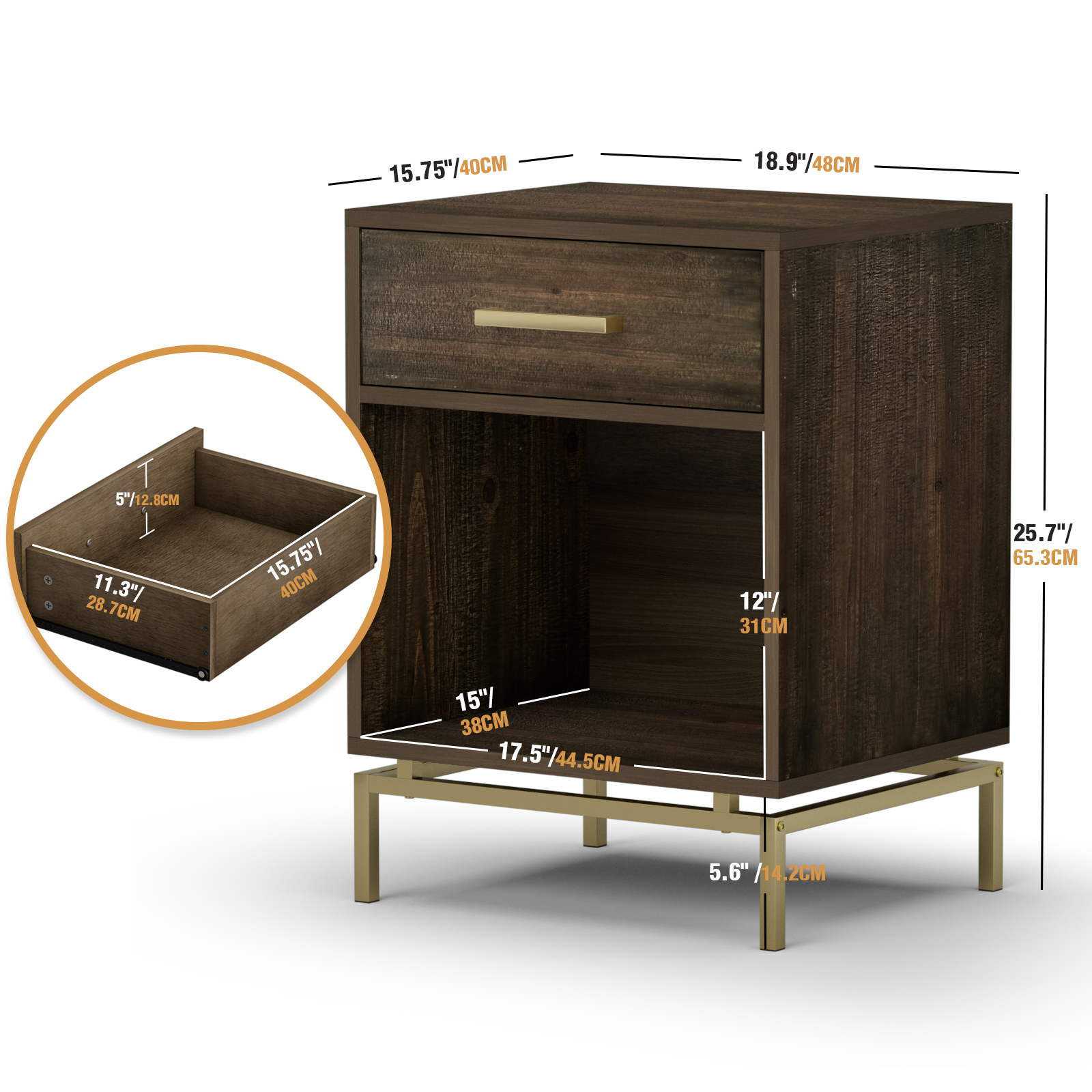 Anmytek Wood Nightstand, 25" H Bedside Table with Drawer