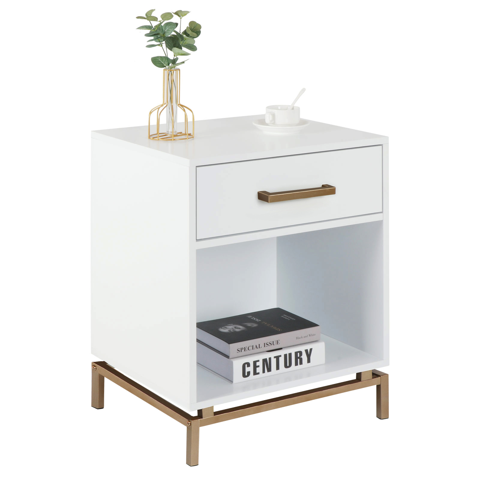 Anmytek Wood Nightstand, 25" H Mid Bedside Table with Drawer