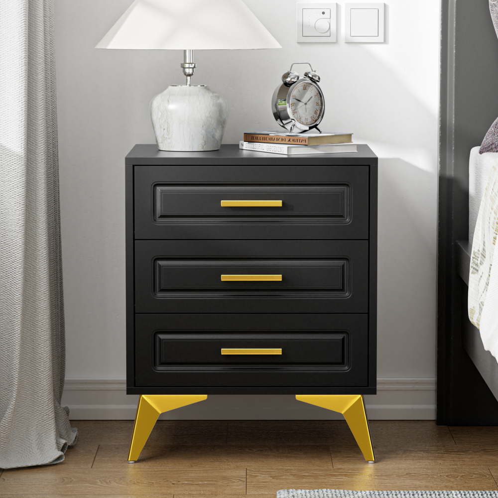 3 Drawers Nightstand, Modern Bedside Table Sofa End Table