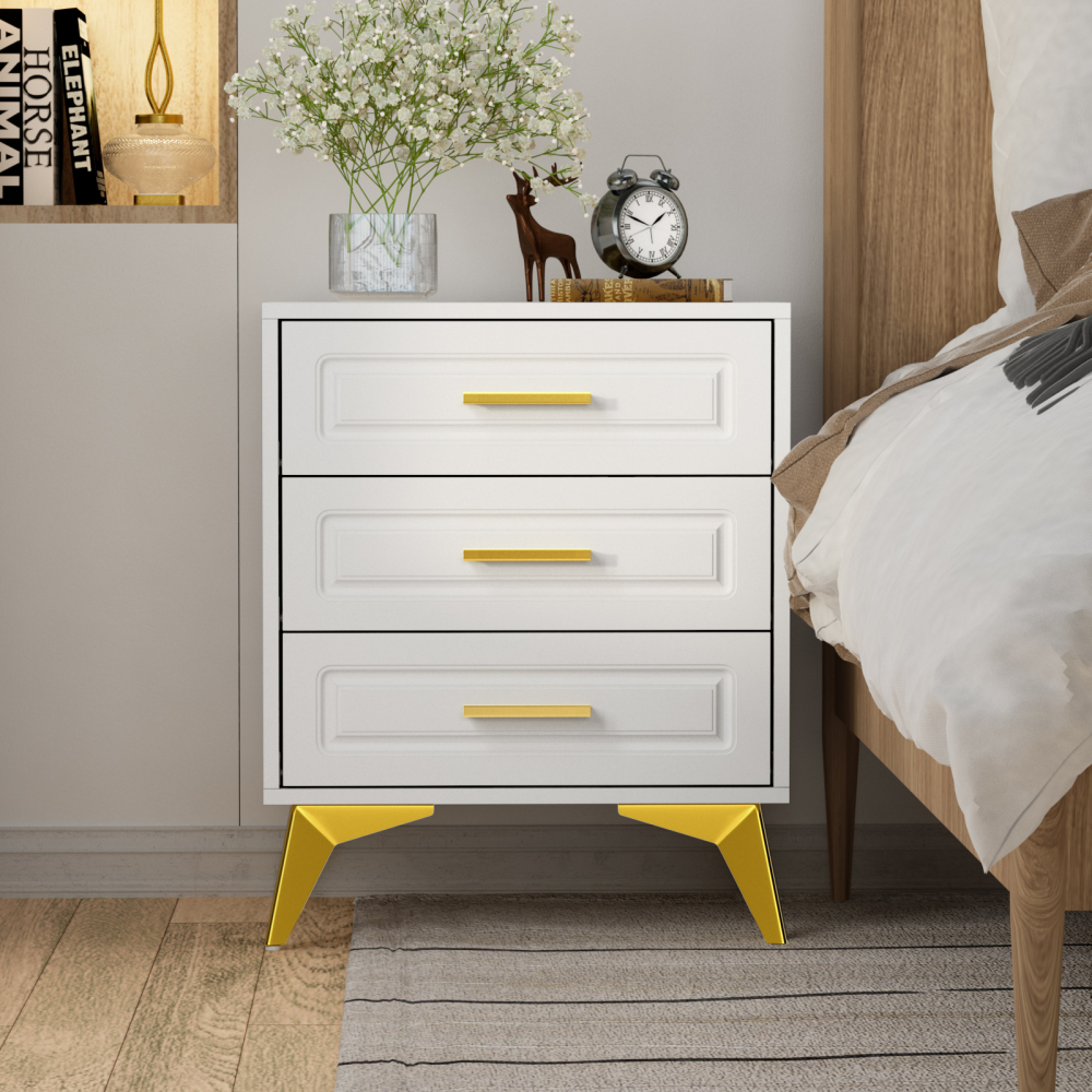 3 Drawers Nightstand, Modern Bedside Table Sofa End Table