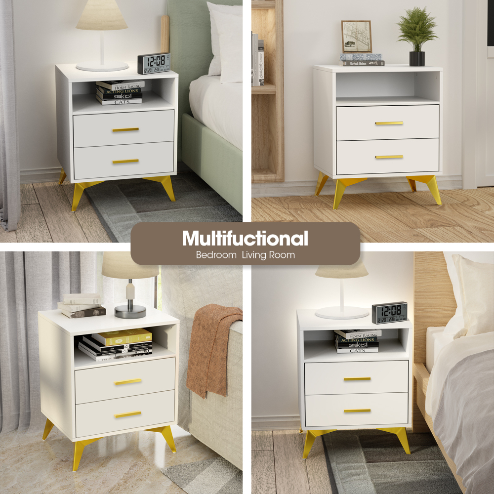 Wood Nightstand with 2 Drawers 24''H Bedside Table