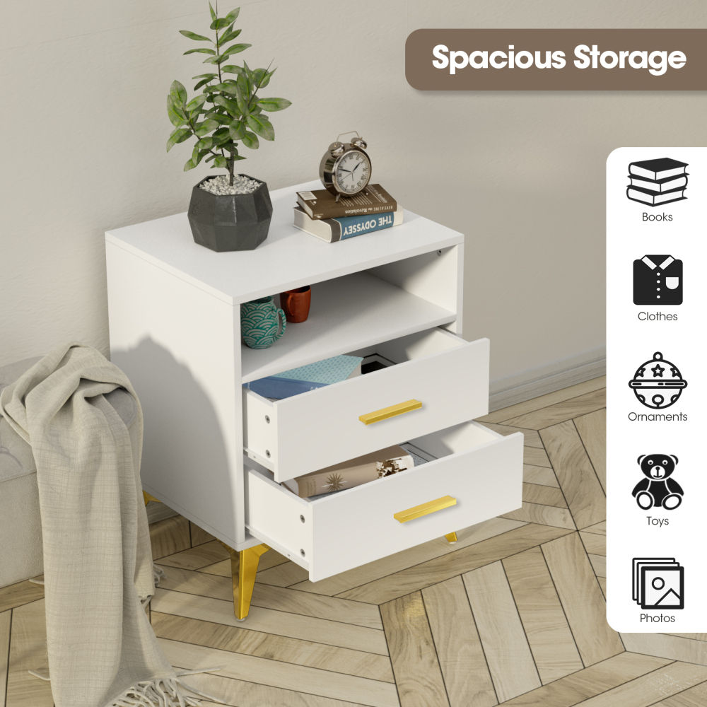 Wood Nightstand with 2 Drawers 24''H Bedside Table
