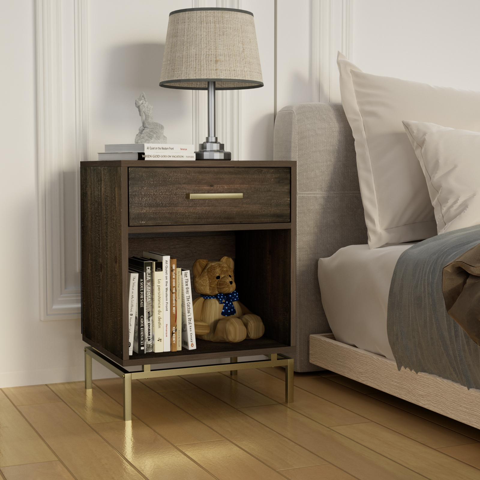 Anmytek Wood Nightstand, 25" H Bedside Table with Drawer