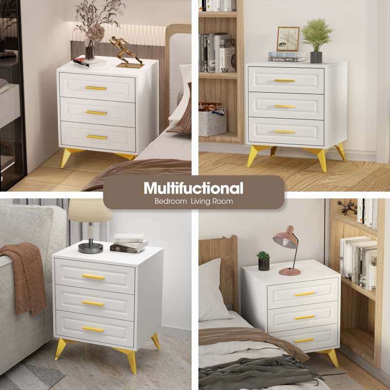 3 Drawers Nightstand, Modern Bedside Table Sofa End Table