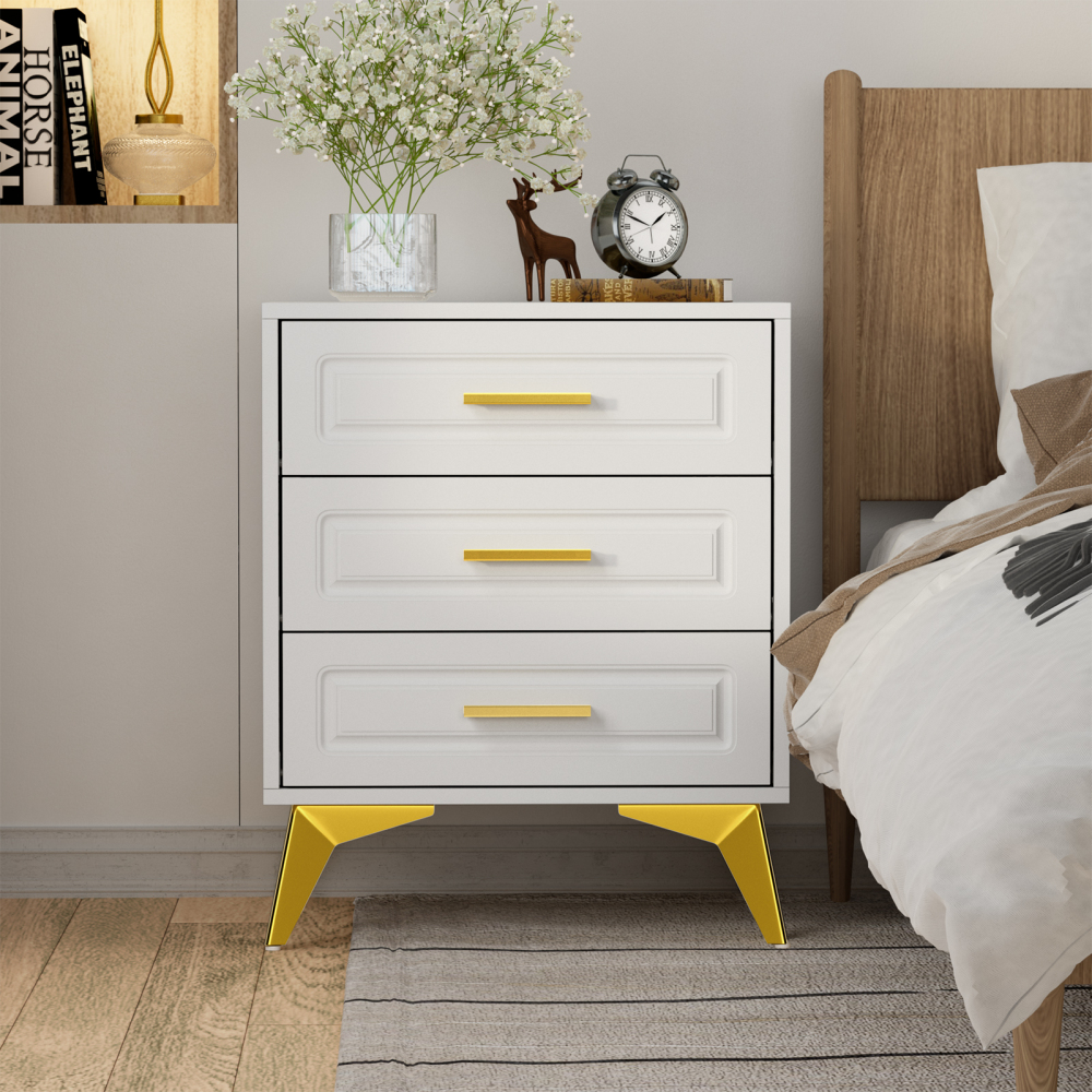 Nightstand 3 Drawers End Side Table Modern Bedside Table