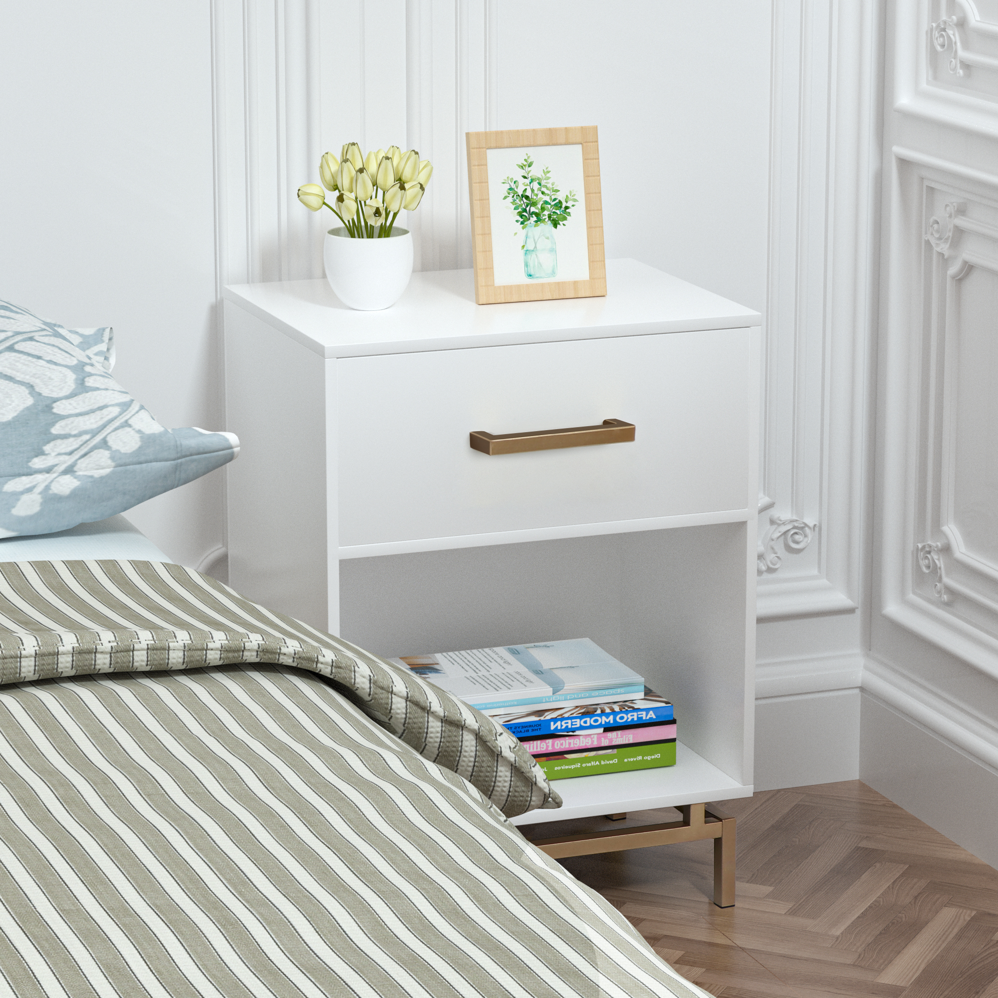 Anmytek Wood Nightstand, 25" H Mid Bedside Table with Drawer