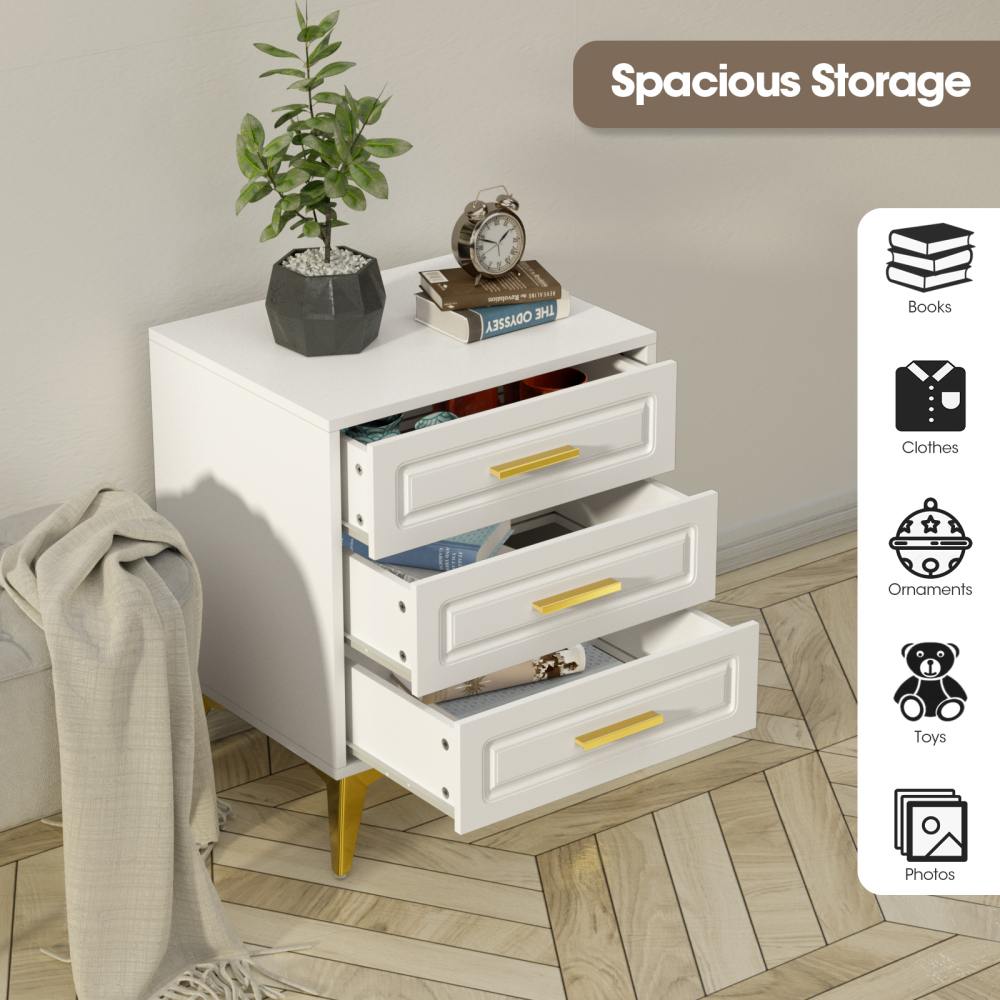 Nightstand 3 Drawers End Side Table Modern Bedside Table