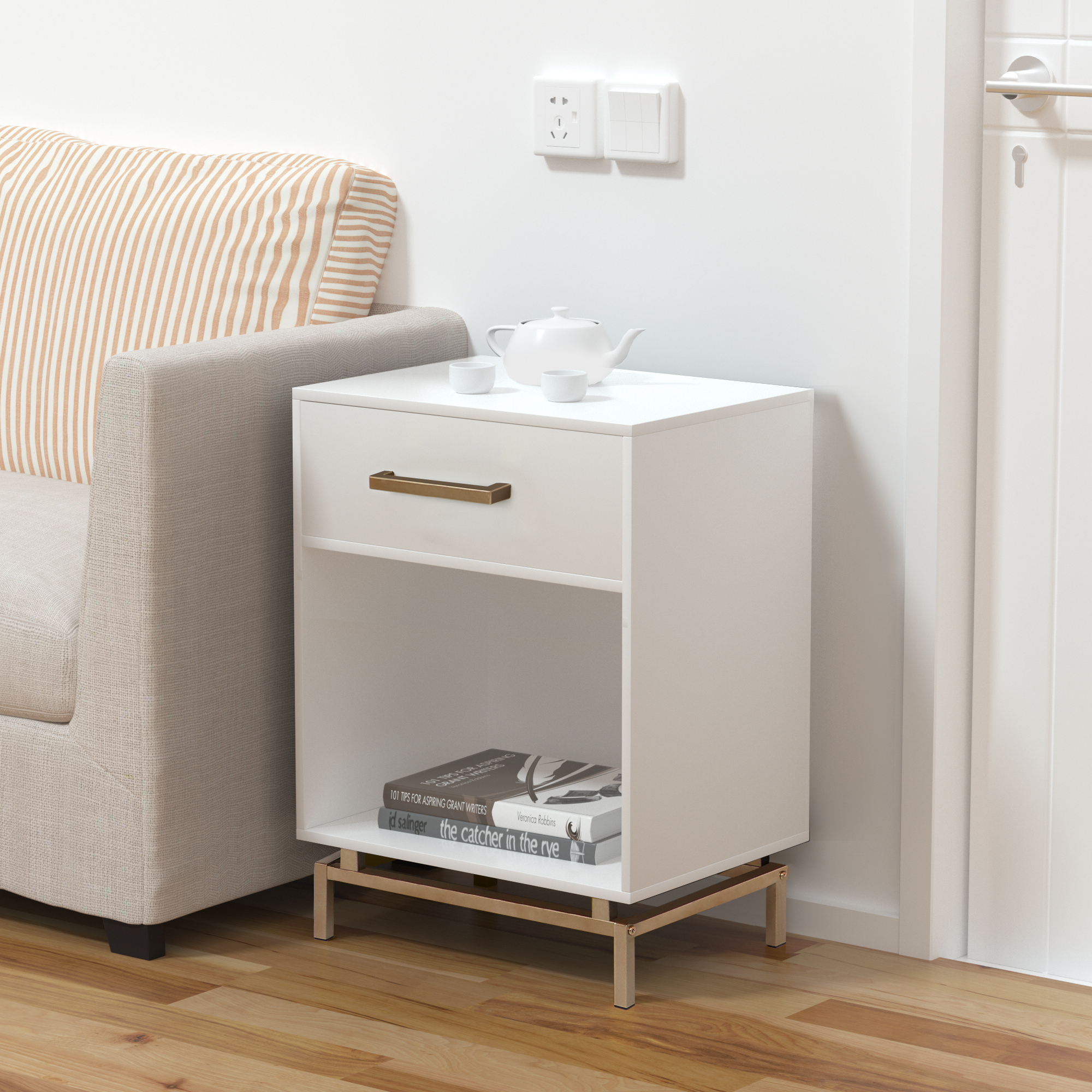 Anmytek Wood Nightstand, 25" H Mid Bedside Table with Drawer
