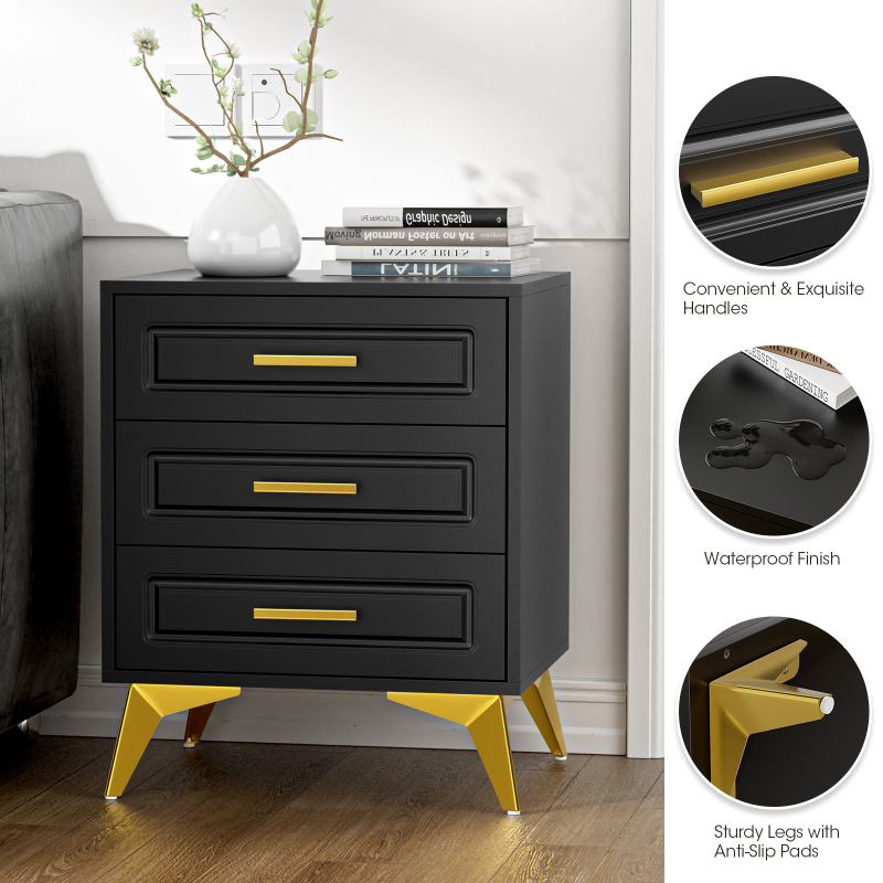 Nightstand 3 Drawers End Side Table Modern Bedside Table